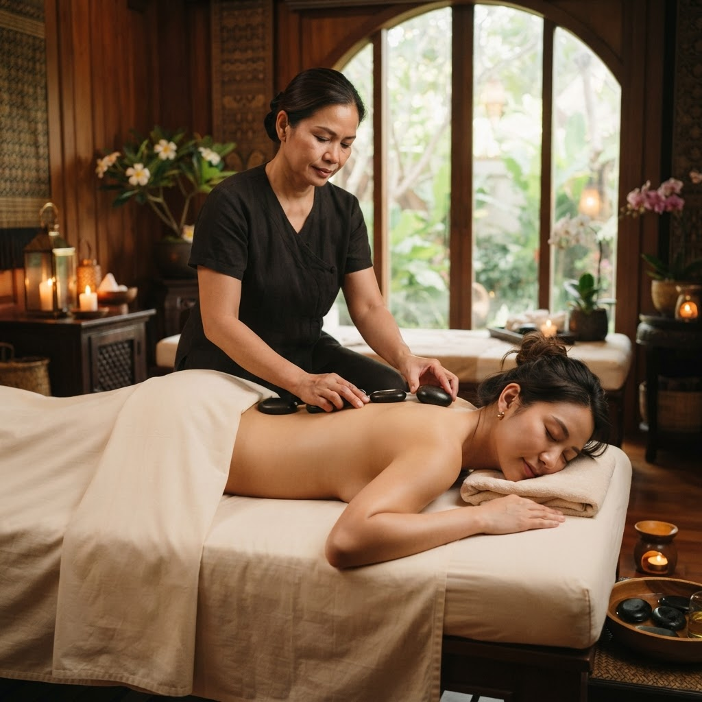 Hot Stone Massage treatment at Jin Sin Spa